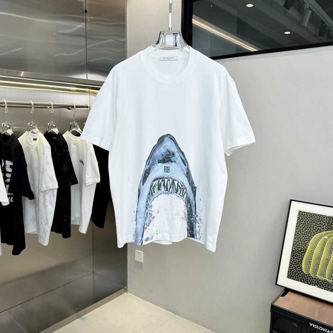 Blue Shark Print T Shirt