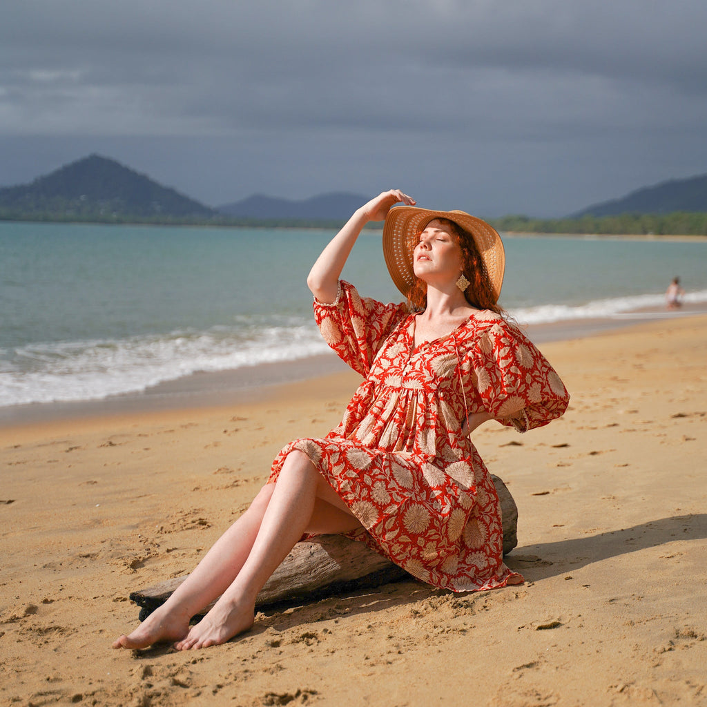 Hawa Short Dress- Rust Sunflower